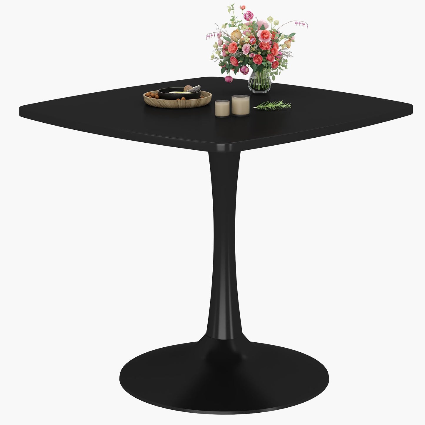 DKLGG Square Dining Table for 2-4 Person, 32 Inches Kitchen Table Tulip Dining Table MDF and Metal Legs for Kitchen & Dining Room Table, Black