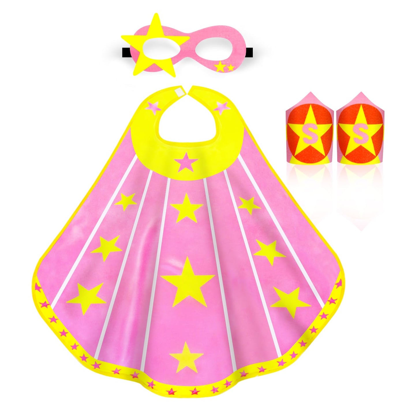 iROLEWIN Star Superhero-Costumes-Cape and Mask for Kids Girls Boys Super Hero Party Gifts Toys as Halloween Dress Up with Bracelets (Pink)