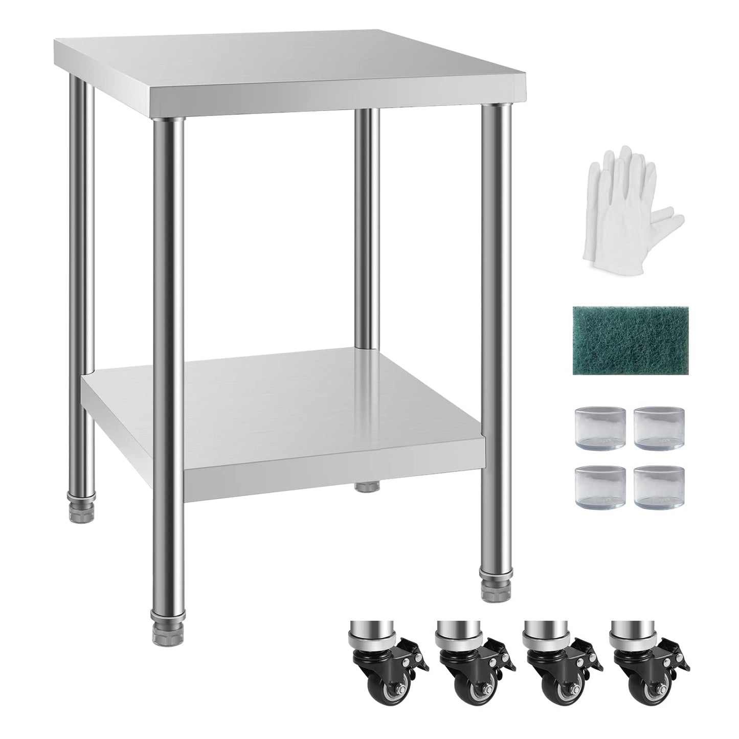 HXCFYP NSF Stainless Steel Table for Prep & Work with Caster 24x24 Inches, Metal Commercial Kitchen Table with Under Shelf and AdjustableTable Foot for Restaurant, Home and Hotel