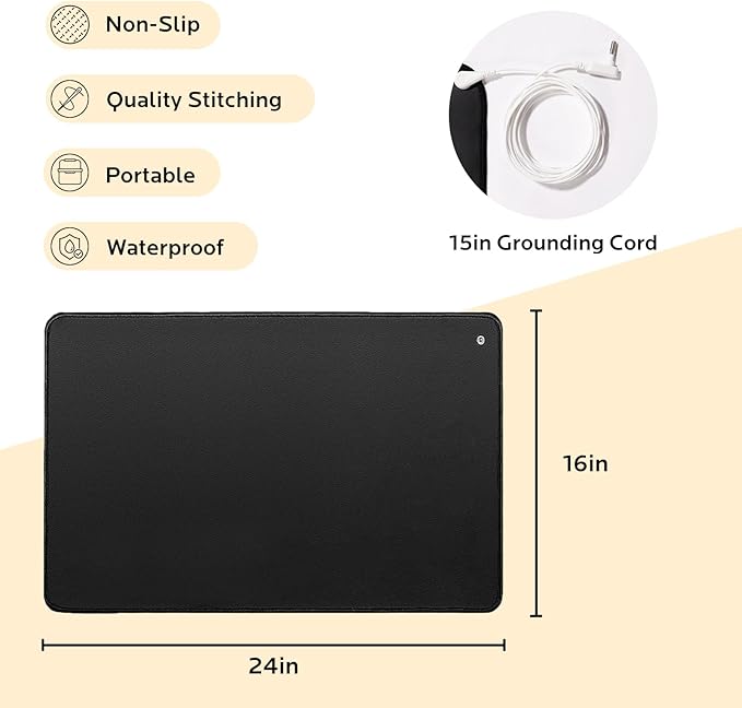 Grounding Pad for Home Office Work: Earth Connected Therapy to Improves Sleep, Energy and Wellness, Reduce Pain, Stress, Anxiety and Inflammation - Grounding Mat for Bed & Desk(15.8×23.6’’)