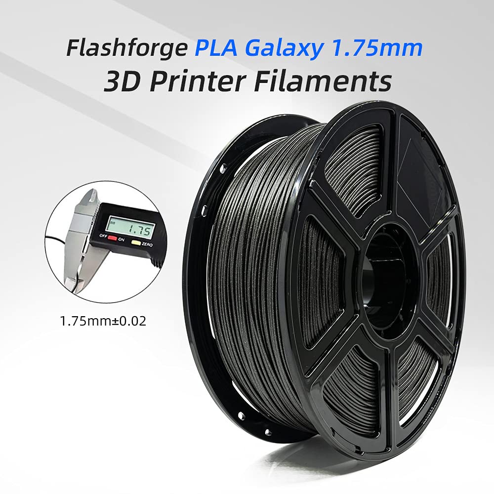 FLASHFORGE PLA Filament 1.75mm Galaxy Matte Black, 3D Printer Filament with Silver Glitter 1kg (2.2lbs) Spool, Dimensional Accuracy +/- 0.02mm, Shimmering 3D Printing Filament for Unique Finish