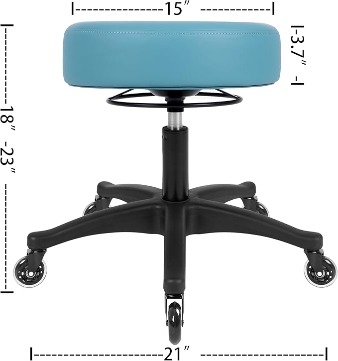 TAKE UR SEAT® All-Purpose Stools with Adjustable Seat and Easy Clean Performance Fabrics for Cleanroom Lab Medical Office Classroom Shop Garage Spa Massage Tattoo(Blade Wheels) (15" Blue)