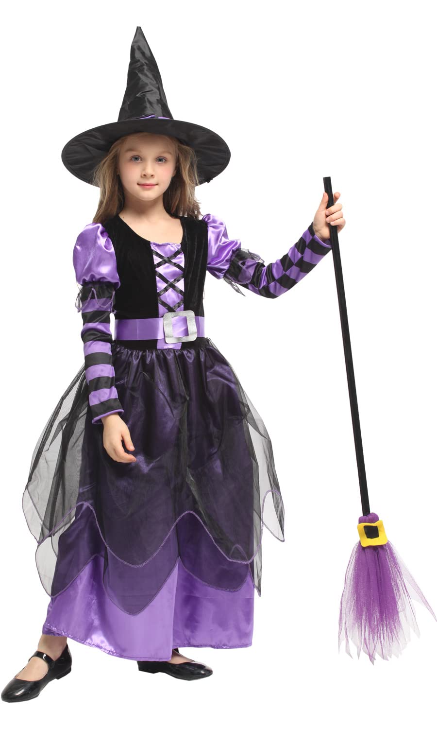 Narecte Halloween Witch Costume for Girls - Purple, Size S