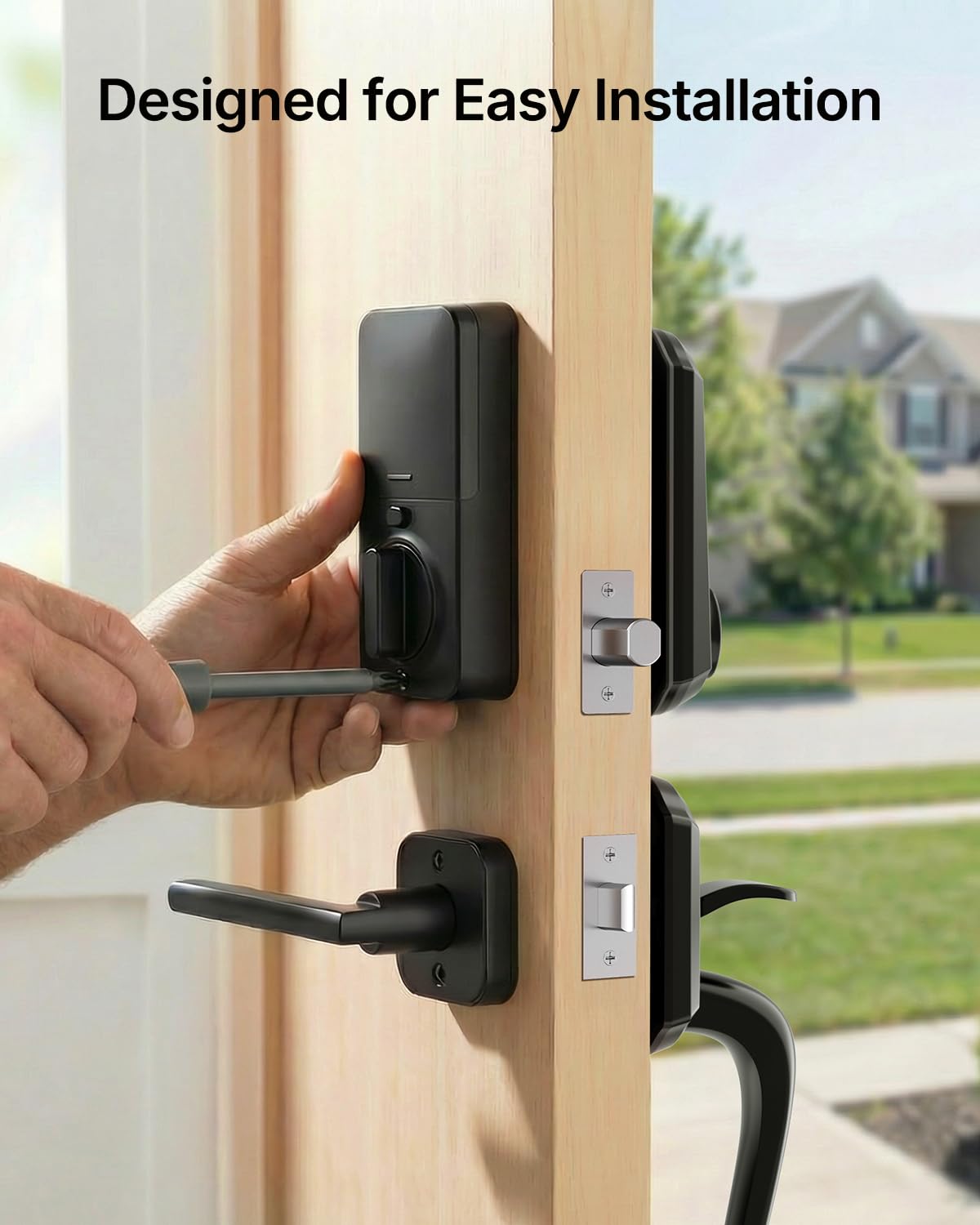 Smart Front Door Lock Set - Firstriver Keyless Entry Door Lock with Handle, Fingerprint Deadbolt, Keypad & Bluetooth App Control, Electronic Auto Lock, Compatible with Alexa & Google Assistant, Black