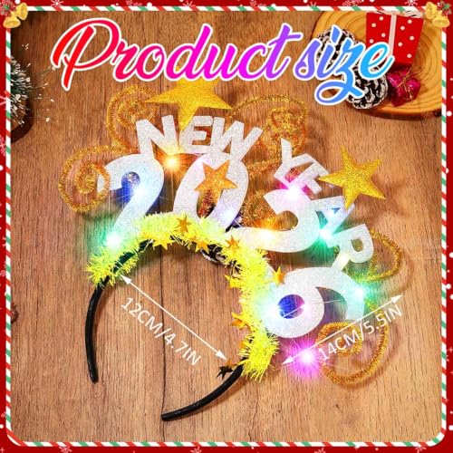 GORTIN Light up 2026 New Years Headband LED Christmas Headpiece Holiday Hair Accessories for Women