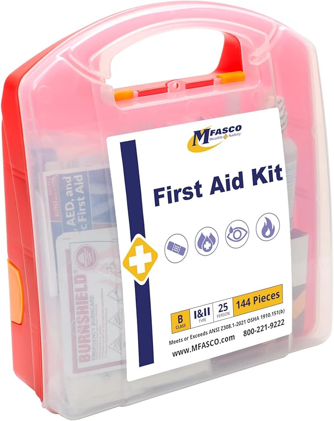 MFASCO ANSI Class B First Aid Kit - Durable Plastic First Aid Box for Business, Workplace Kit for Home - Fully Stocked wit...