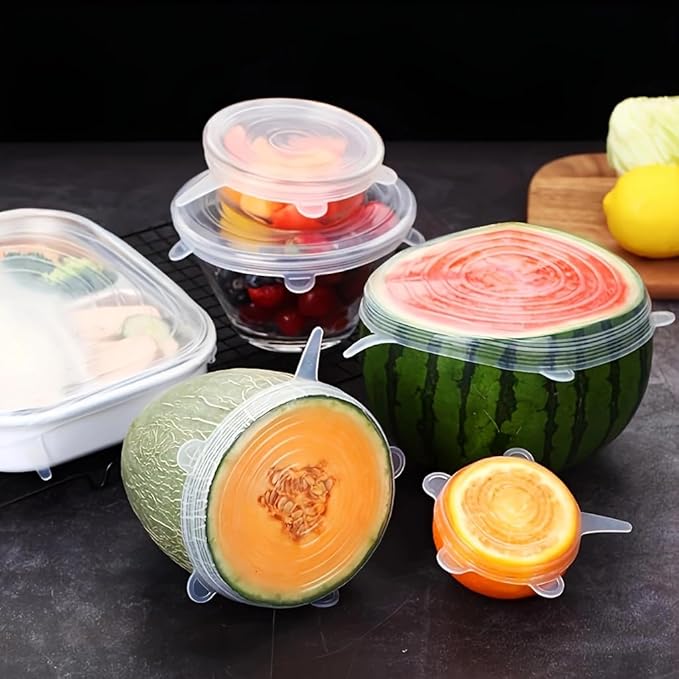 Silicone Stretch Lids Set, 6 Sizes, Reusable Food Storage Covers for Bowls, Fruits and Containers (transparency, 6PCS)