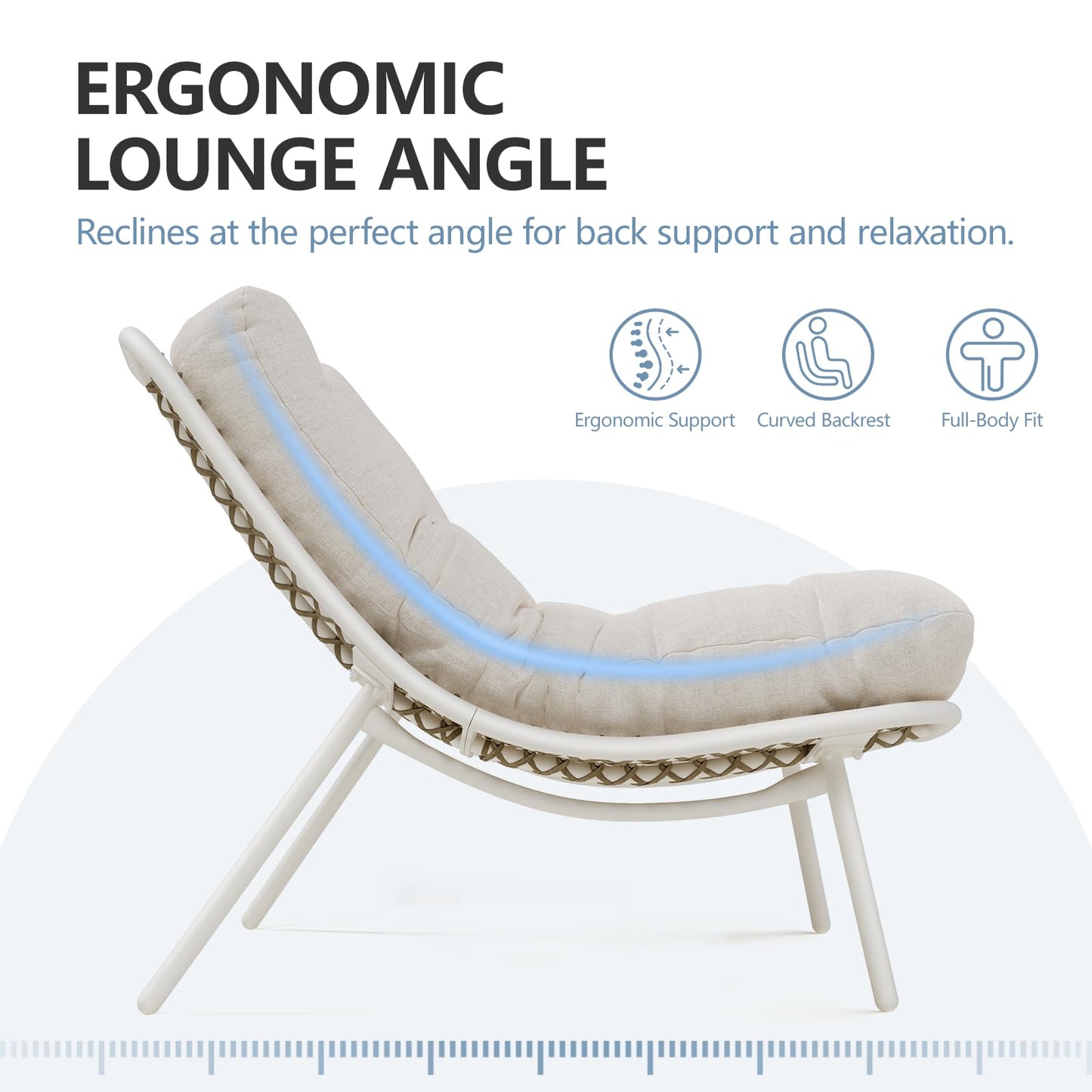 SWITTE Wicker Chaise Lounge Chair, Outdoor Papasan Recliner with Thick Cushion, Low Seat Patio Chair for Balcony, Backyard, Poolside - Beige