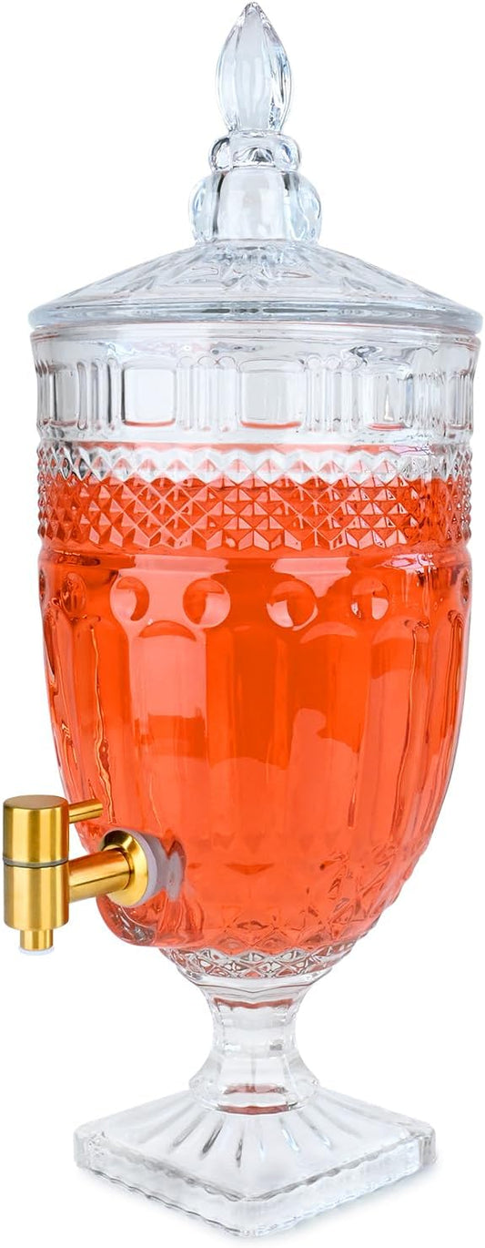1.3 Gallon Glass Drink Dispenser, Glass Beverage Dispenser with Spigot for Party Bar Wedding, Crystal Collection Jug, Wide...
