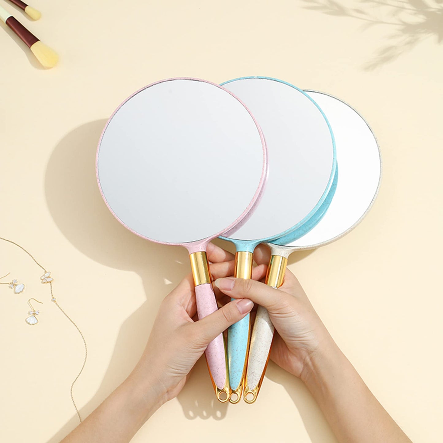 YCHMIR Handheld Mirror with Handle, Handheld Mirror for Hairdressers Hair Salon 6.9 x 13 inches White-Round