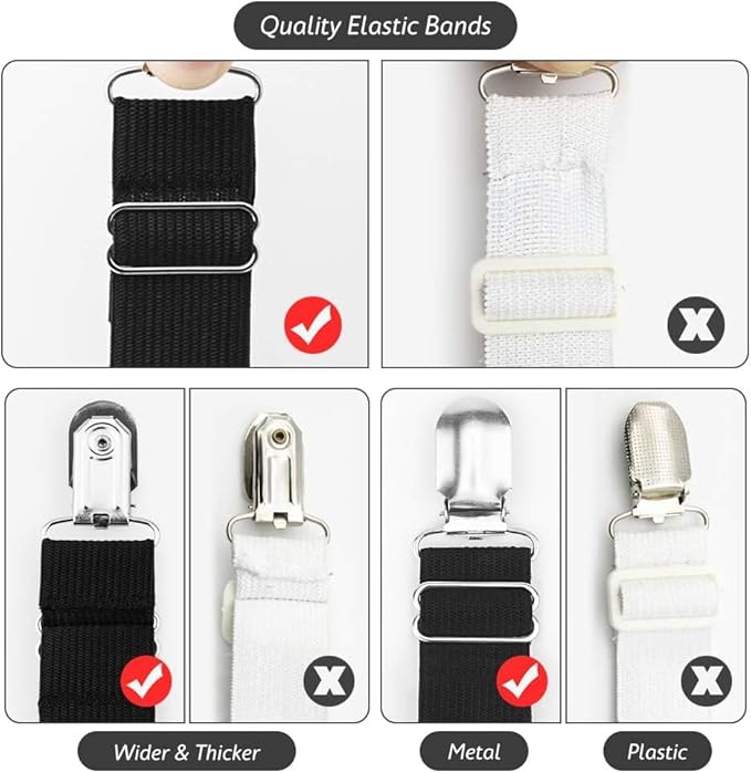 Foloda Sheet Holders, 8 pcs Adjustable Bed Sheet Straps, Fitted Sheet Holder Clips Fasteners Suspenders Gripper Locker Scrunchie for Bed Mattress Corners, Keep Sheet Firm Tight