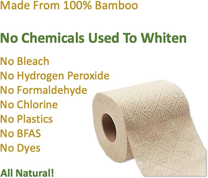 100% Bamboo, thick 3-ply toilet paper, tree-free, unbleached, sustainable, 300 sheets per roll (TP 16)