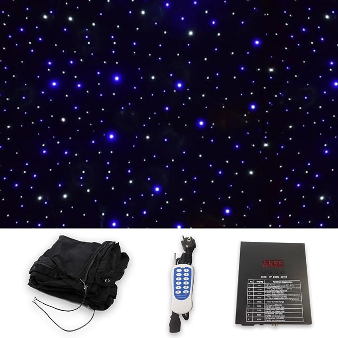 SEDAMORALLY LED Stage Starry Sky Cloth Background,White and Blue Foldable Wedding Stage Star Curtain Backdrops,DMX512 Cont...