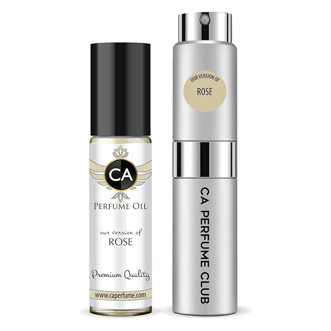 CA Perfume Duo Impression of Rose For Women And Men Perfume Layering Set Long Lasting Travel Size EDP + Body Oil Roll-On Bottle 0.27 Fl Oz+0.33 Fl Oz