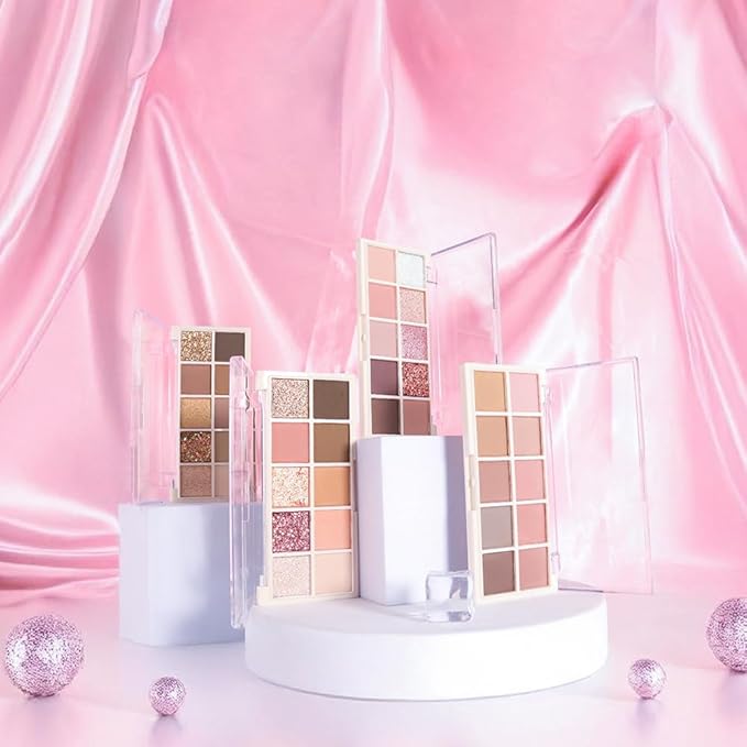 Ten Color Matte Shimmer Eyeshadow Makeup Palette,White Champagne Gold Rose Gold & Nude Pink Plum Dark Brown 10Color Series Powder Eye Shadow,Daily Makeup Eyeshadow,Easy to Carry,Vegan&Cruelty-Free 01#