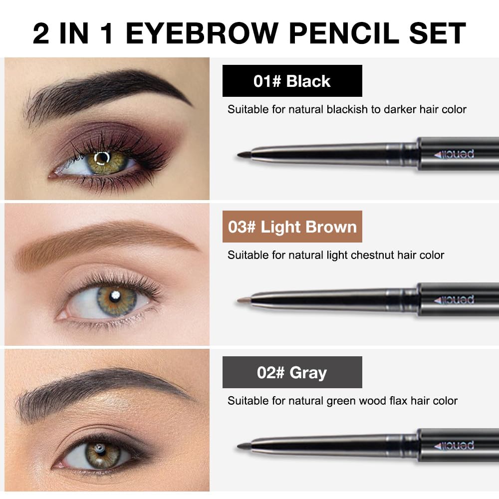 5 Pcs Dual-Sided Auto-rotate Ultra-Fine Tip Eye Brow Pencils Pack,Draws Tiny Brow Hairs, Defines, Fills Brows, Shapes, Contours,