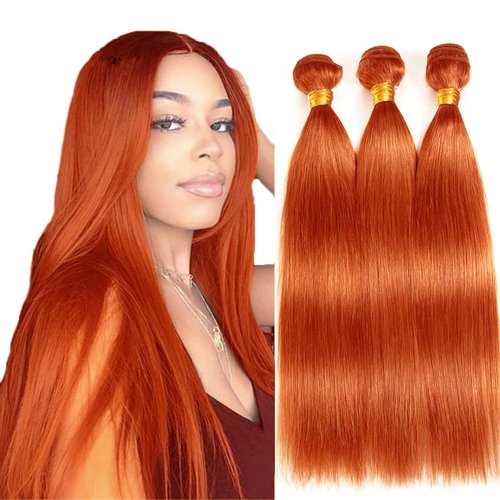 Giginger Bundles Human Hair 22 24 26 inch Orange Straight Bundles 350 Color Human Hair Unprocessed Quick Weave Soft Sewn In Hair Extensions for Black Women