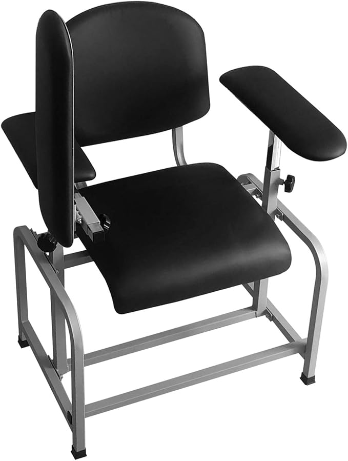 Helsevesen Blood Drawing Phlebotomy Chair, Comfortable Padded Lab Draw Chair with Adjustable Armrest (Black)