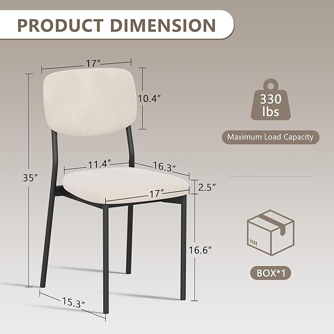 Einhomn Upholstered Dining Chairs Set of 2, Stackable Modern Dining Room Chairs, Kitchen Chairs w/Soft Velvet Backrest & Sturdy Metal Legs for Restaurant, Living Room, Cream Beige