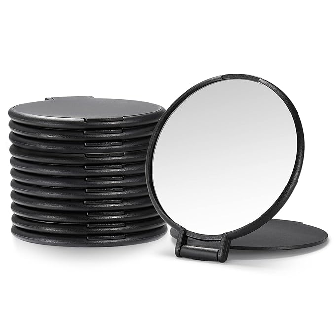 Qislee Compact Mirror Bulk, Round Makeup Mirror for Purse, Set of 12(Black)