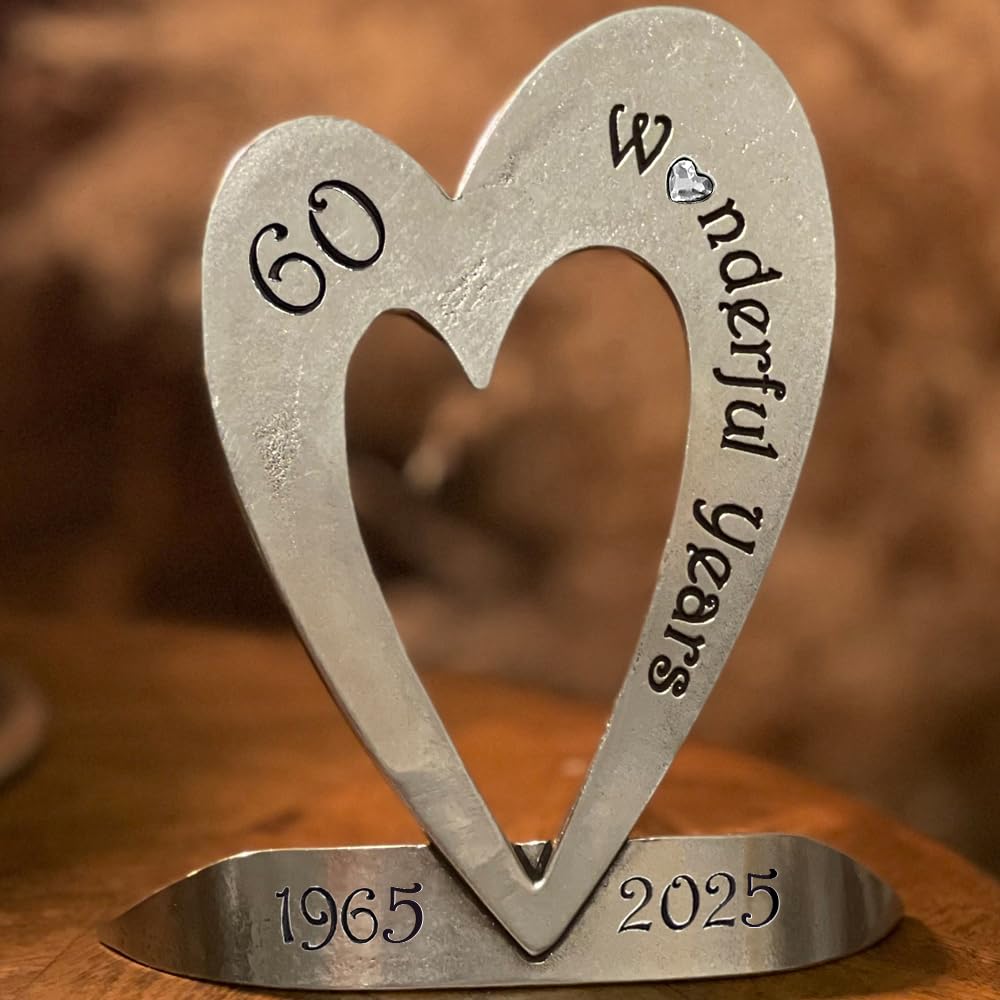 English Pewter Company 60th Diamond Wedding Anniversary Heart Keepsake Gift with Crystal Personalised with Your Years [ANN105]