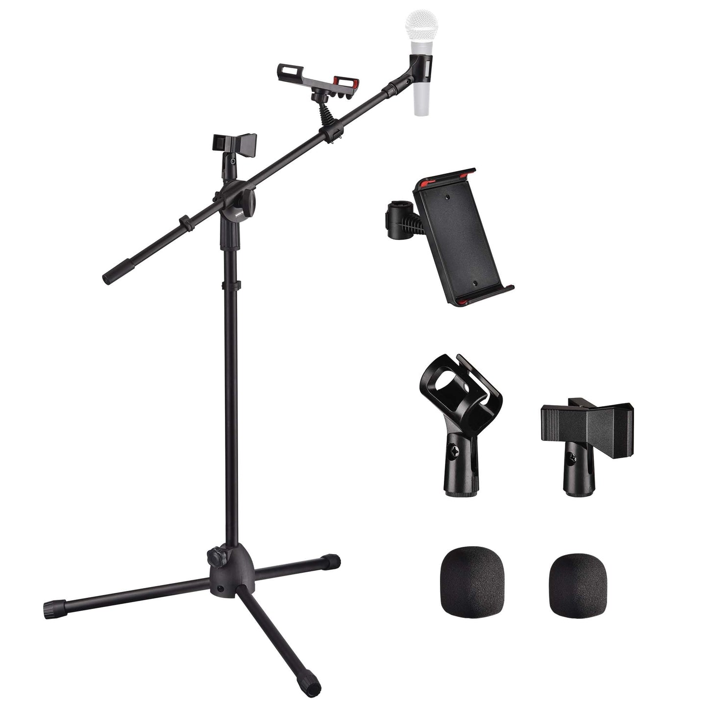 Aw Microphone Boom Arm Stand W/Dual Mic Clips Adjustable Tripod Phone Mount Holder For Performance Singing Wedding Stage And Out