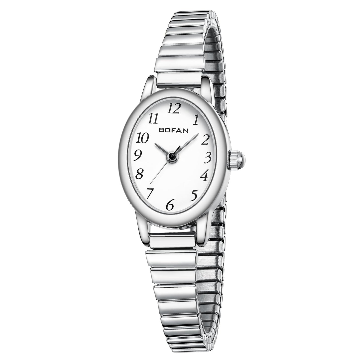 BOFAN Small Watches for Women Easy Read Ladies Quartz Wrist Watch with Silver Stainless Steel Expansion Band,Waterproof.（6.10in-6.89in）