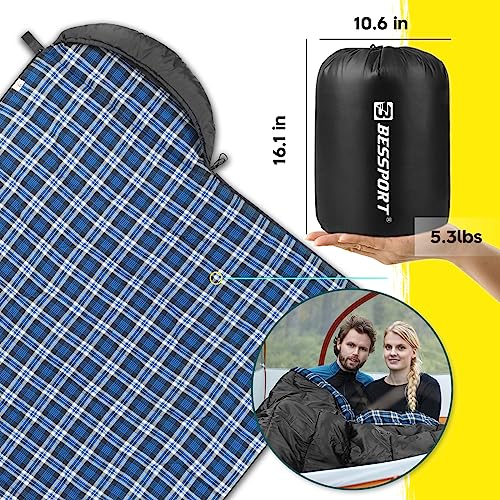 Bessport Sleeping Bag Winter | Flannel Lined 18℉ - 32℉ Extreme 3-4 Season Warm & Cool Weather Adult Sleeping Bags Large | ...