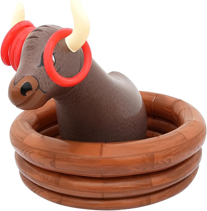 Inflatable Water Bull Ice Bucket with Rings Toss,Bull Cooler Beverage Serving Container Christmas Decorations Party Suppli...