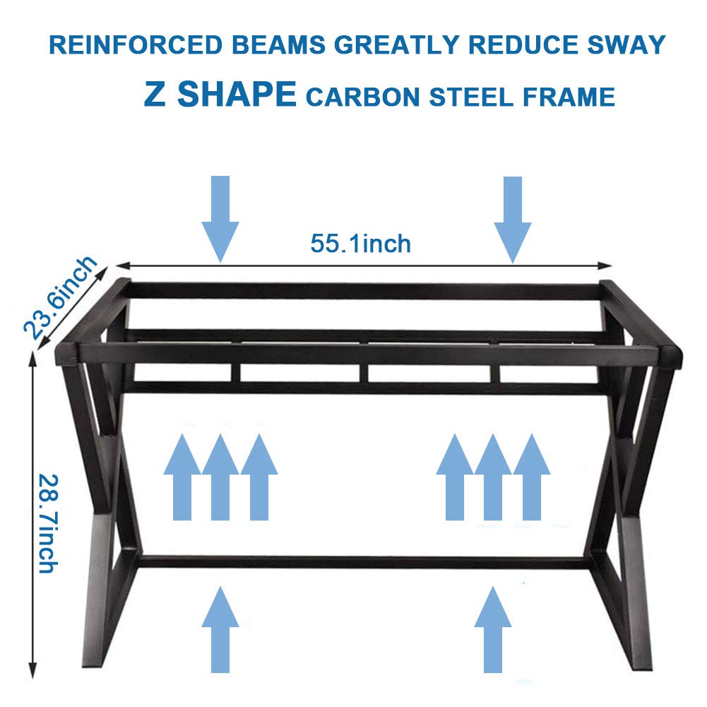 IPKIG Glass Computer Desk, Modern Computer Desk with Carbon Steel Frame and Glass Top, Home Office Desks Computer Table Study Writing Desk Workstation for Living Room (Black, 55.1 Inch)
