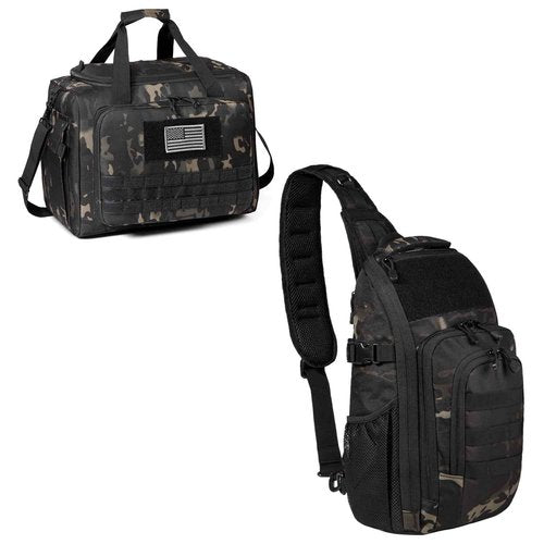 DBTAC Tactical Range Bag Large + Tactical Large Shoulder Pack with Sling (Black Camo)