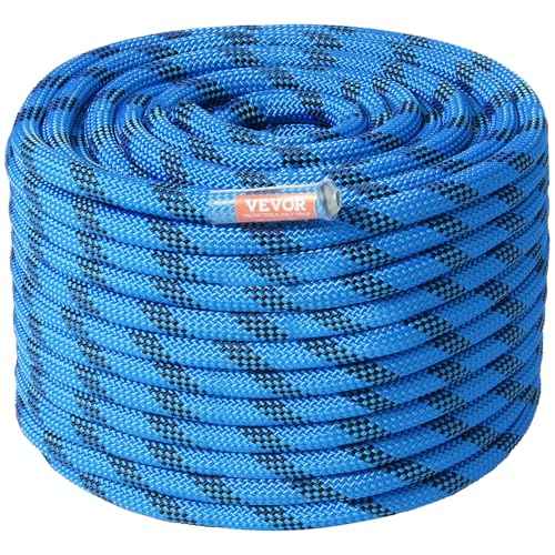 VEVOR 12.7mm Static Climbing Rope, 60.9M(200ft) Outdoor Rock Climbing Rope 30KN Breaking Tension, Fiber Rope for Escape, Rappelling, Fire Rescue, Blue