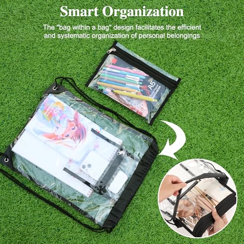 RunaFun Clear Drawstring Bag, 17x13in Transparent Backpack, Clear Bag for Stadium Approved Concert Baseball Festival Beach...