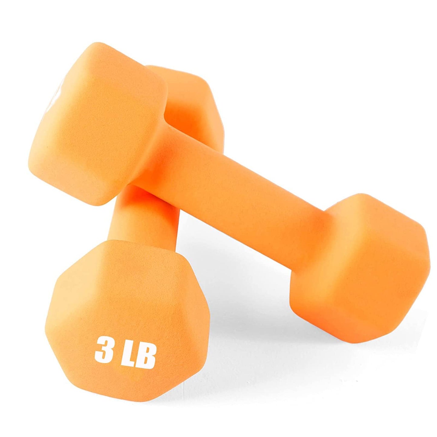 Portzon Weights Orange Dumbbells with Set of 2 Neoprene Dumbbells Set, 3 LB, Anti-Slip, Anti-roll, Hex Shape