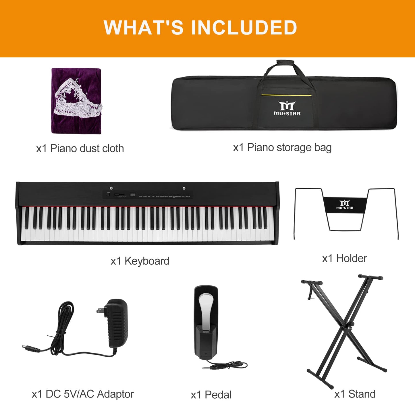 MUSTAR Digital Piano 88 Key Weighted with Stand, 88 Key Semi Weighted Keyboard Piano MEP-900, Portable Electric Piano Keyboard 88 Keys with Bluetooth Connection, Case, Sustain Pedal, MDF, Black