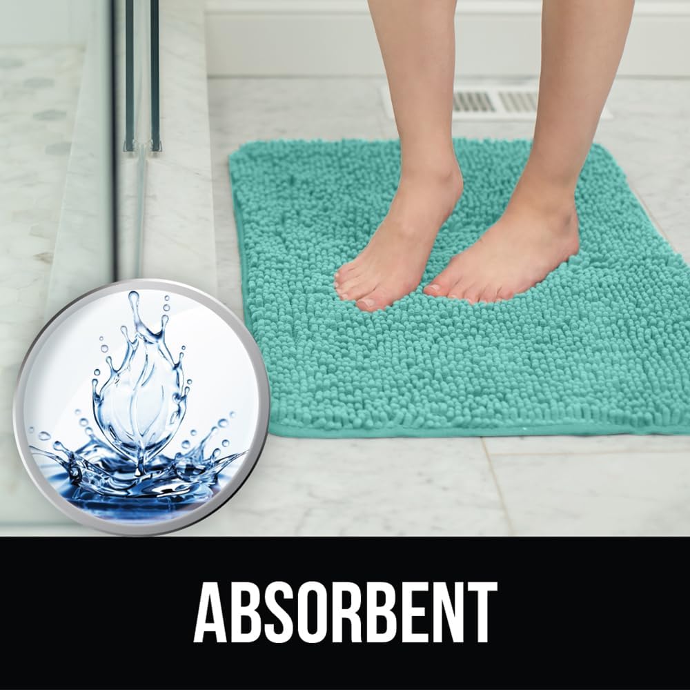 KANGAROO Bathroom Rugs, Chenille Soft Absorbent Bath Rug, Shaggy Shower Mat, Quick Dry Machine Wash Bathmat, Plush Carpet Mats for Tub, Bathtub and Room Home Decor Accessories, 36x24, Turquoise