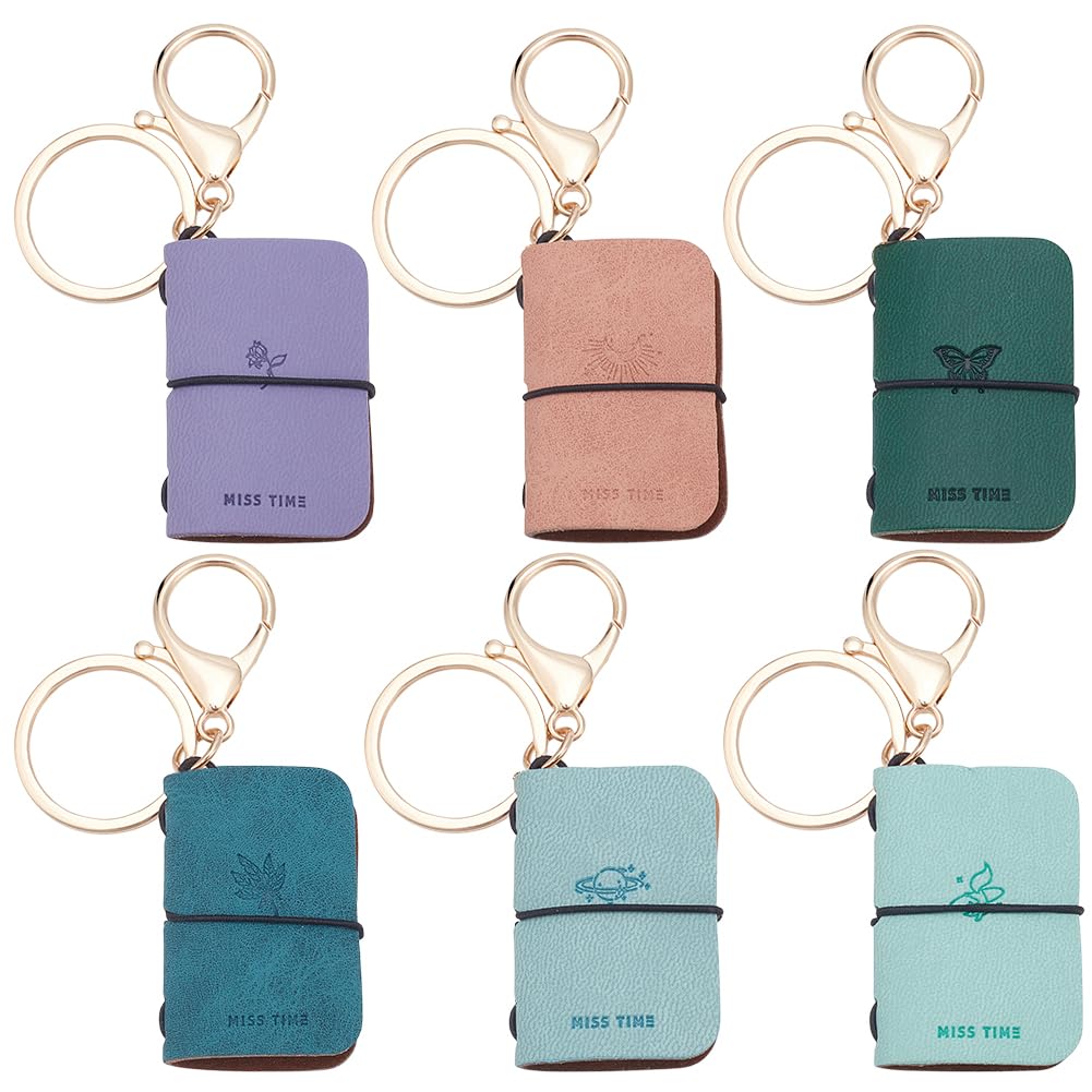 WEBEEDY 6 Pcs Adorable Mini Leather Journal Retro Pocket Notebook 1.9x1.2 Inch Mini Book Keychain Cute Sketchbook Agenda for Office Keychain Teachers Bookish Christmas Birthday Gifts, 4.8x3cm