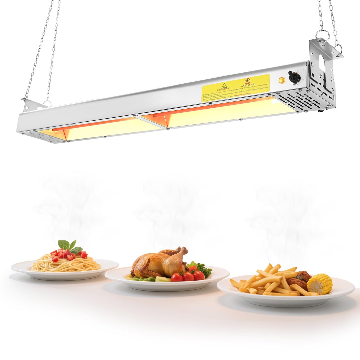 Hiteemer 36-Inch Food Heat Lamp - 1000W Commercial Food Warmer Lamp Overhead Stainless Steel Catering Heat Lamps Electric Strip Heater for Restaurant Buffet Parties Kitchen, Silver 115V