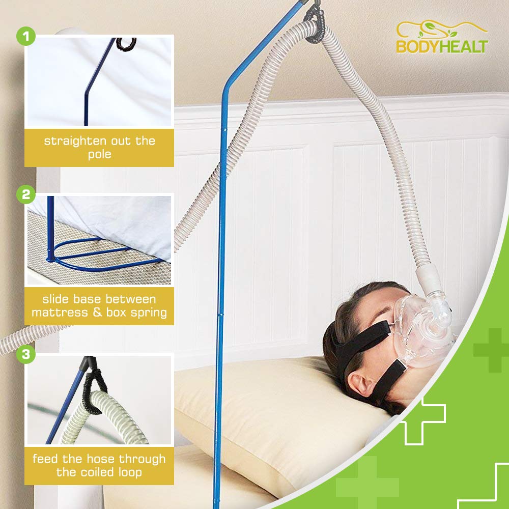 BodyHealt CPAP Hose Holder for Bed - Tangle Free CPAP Hose Hanger for CPAP Machine. Portable Travel CPAP Tube Holder with Bag & Adjustable Swivel Arm to Prevent Blockage Bedside CPAP Hook for Sleeping