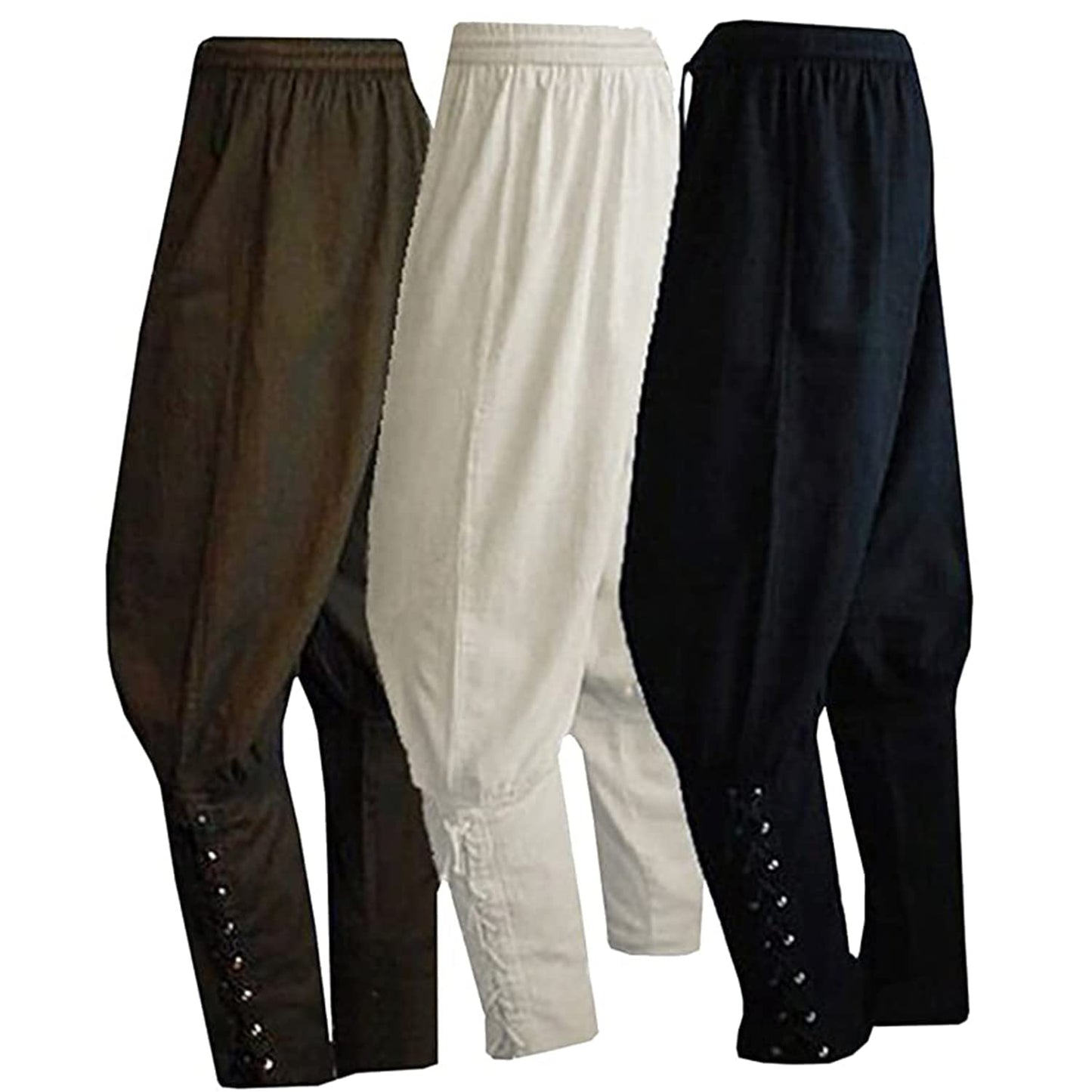 Men's Ankle Banded Pants Medieval Viking Navigator Pirate Costume Trousers Renaissance Gothic Pants, Black, XX-Large