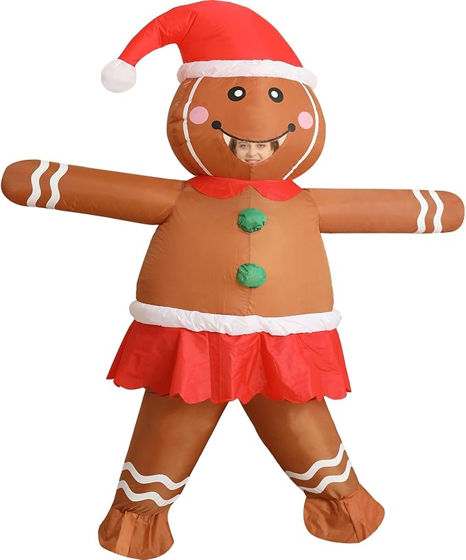 OVIFM Christmas Inflatable Costume Adult,Gingerbread Man Costume,Blow Up Xmas Character Costumes for Women Men Cosplay Party