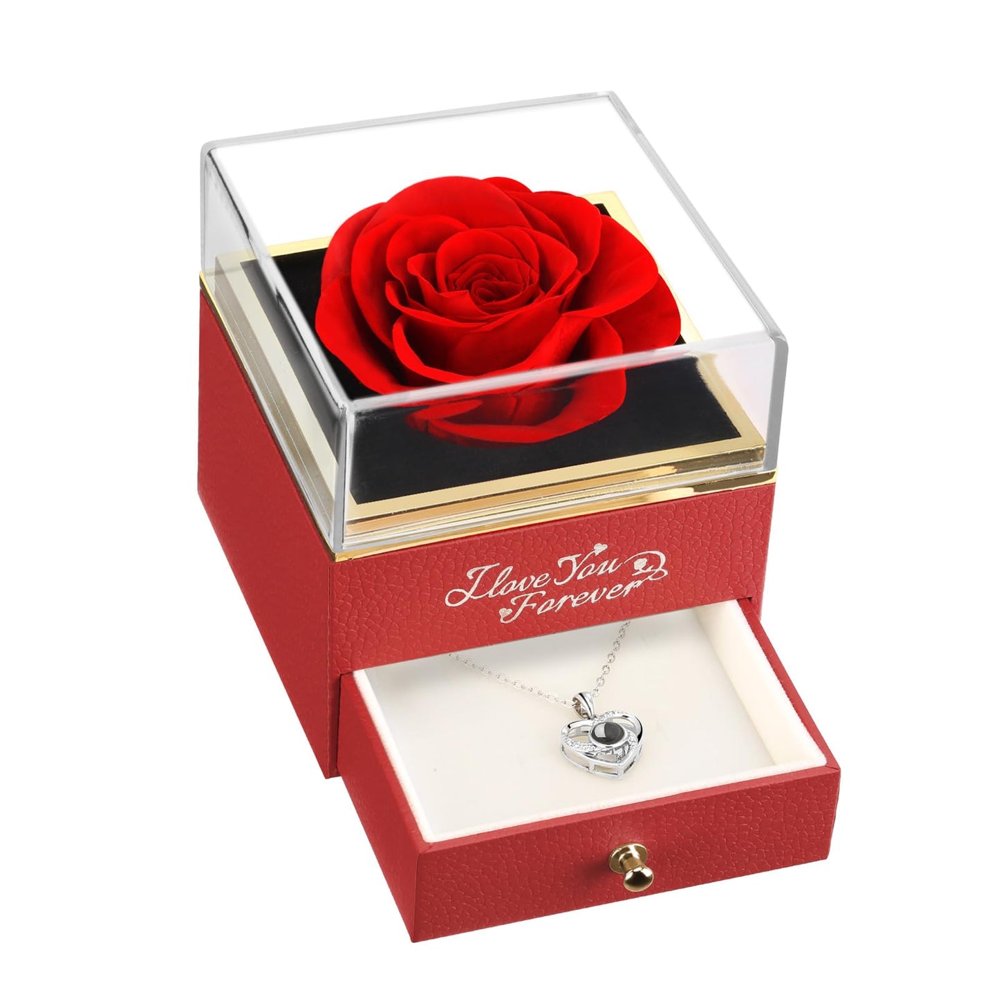 ASELFAD Preserved Flowers Forever Real Rose with I Love You Necklace, Eternal Rose Gifts for Mom Grandma Wife Girlfriend on Christmas, Valentines, Mothers Day, Anniversary, Birthday Gifts for Women