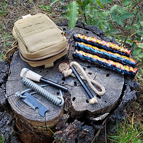 Coopers Bay Premium Ferro Rod Fire Starter Kit | Includes Large 1/2" Ferro Rod, Tinder, Custom Carry Pouch