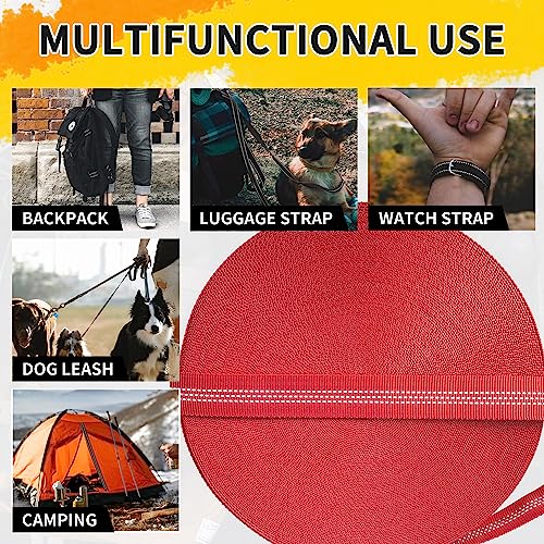 WEBSUKA Double-Sided Reflection Polyester Webbing Strap 5+Colors 1"– 25Yards Heavy Duty Webbing Roll, Flat Webbing for Nig...