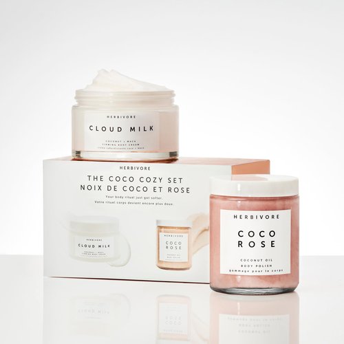 HERBIVORE The Coco Cozy Set | Coco Rose Coconut Oil Body Polish & Cloud Milk Coconut + Maca Firming Body Cream, Plant Based, Vegan