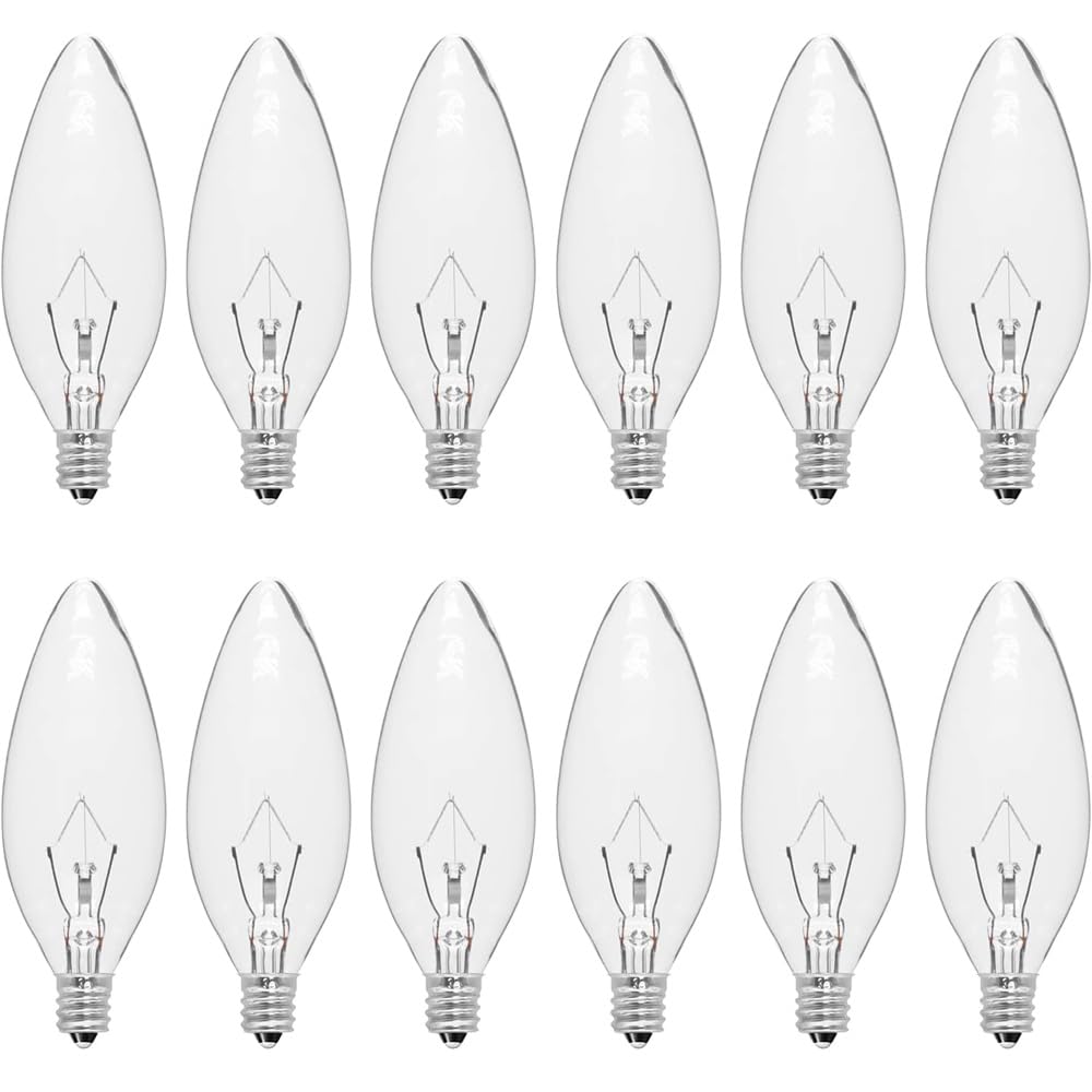 12-Pack 60 Watt Chandelier Light Bulbs, Incandescent Candle Light Bulb - Warm White 2500K, 500 Lumen Dimmable, E12 B10 Clear Candelabra Light Bulbs for Vanity, Ceiling Fan, Wall Sconces (60 Watts)