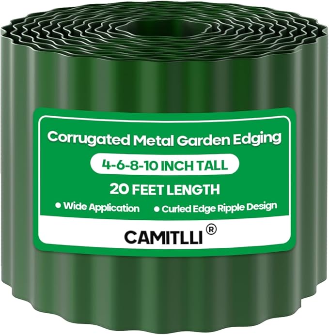 Camitlli Corrugated Metal Garden Edging, Sturdy Tall Landscape Edging Borders, Perfect DIY for Flower Beds, Lawn and Pathway, Tree Surrounds, Paver Edges (Green, 10"×20FT)