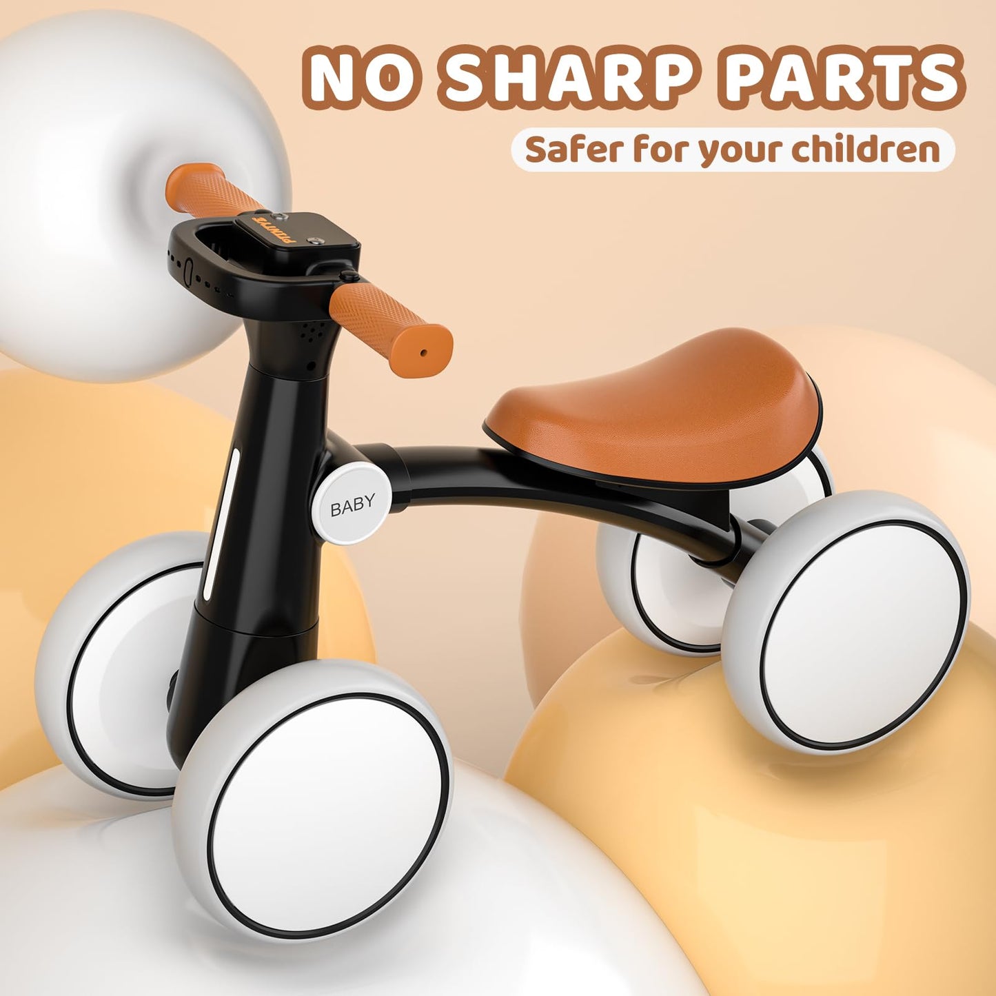 PTINTYE Baby Balance Bike for 1-3 Years (10-36 Months) with Colorful Lighting Wheels & Music, Soft Seat, 4 Silent No-Pedal Wheels – Ideal Toddler Gift for Birthday/First Bike