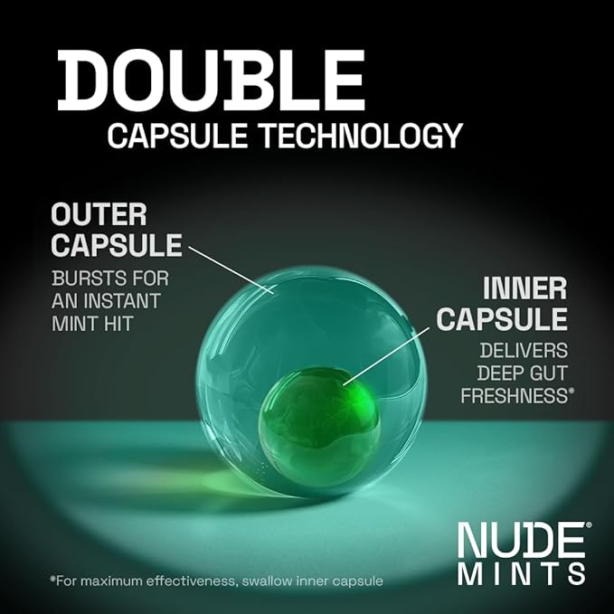 NUDE MINTS | Dual Action Liquid Capsules | Mouth Watering Mint - Lasts 3X Longer - 3X Stronger - Extreme Bad Breath Treatment For Adults - Sugar Free, 0 Calorie - Spearmint - 10 Pack - 300 Capsules