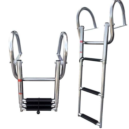 Pontoon Boat Ladder, Stainless Steel 3 Step Telescoping Boat Boarding Ladder with Wide Steps, Folding Boat Swim Ladder,Dock Ladder with Hand Railings Heavy Duty